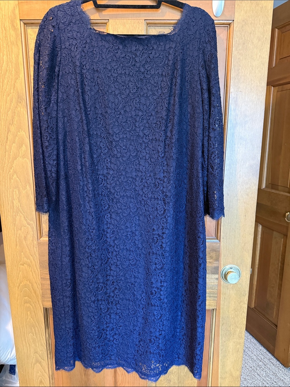Adrianna Papell Navy Lace Midi Shift Dress